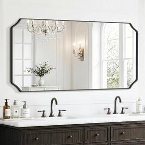 Delma Bathroom Vanity Mirror, Black Framed Aluminum Bathroom Mirror for Over Sink, Scalloped Round Corner Wall Mirror, High-Definition Vanity Mirror, Hangs Horizontally or Vertically (30x55,Black)