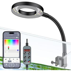 Pawfly Aquarium Light, 6 W Bluetooth Fish Tank Light, Full Spectrum Clip On Aquarium Lights for 1-5 Gallon Tanks, USB 24/7 LED Lights with Timer & Adjustable Brightness (Adapter Not Included)
