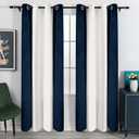 Victree Color Block Velvet Curtains for Bedroom, Patchwork Blackout Curtains 52 x 90 inch Length - Room Darkening Sun Light Blocking Grommet Window Drapes for Living Room, 2 Panels, Navy and White