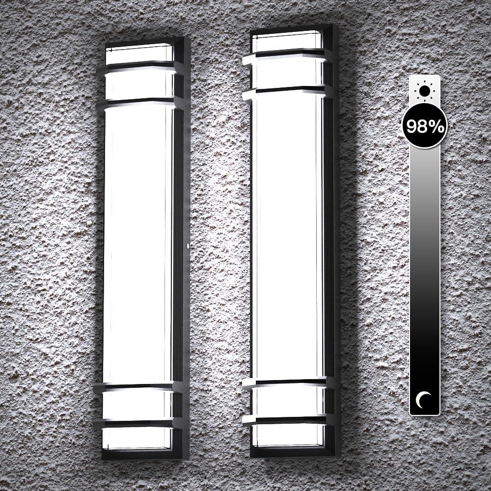 Sytmhoe Outdoor Wall Lights,2Packs 36w Dimmable LED Modern Porch & Patio Wall Light Fixture, 23.6in Black Exterior Sconce Wall Mounted Lights Suitable for Garage Courtyard House(6000K)
