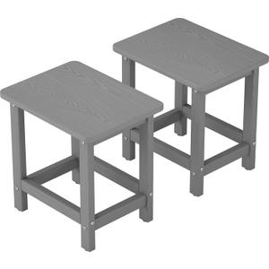 Set of 2 HDPE Outdoor Side Table, Weatherproof Small Outdoor Table for Adirondack, 16.6-Inch Patio Square End Tables for Garden, Backyard, Porch, Deck, Balcony, Poolside (Grey)