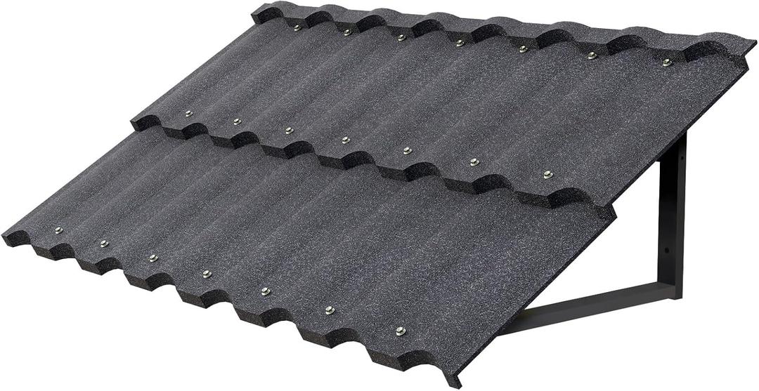 Fixed Window Awning - Aluminum Awning for Door Entrance 52" W x 31" H with Triangle Frame, Door Awnings Exterior with Color Stone Tile, Waterproof All-Weather UV Protector for Patio, Porch