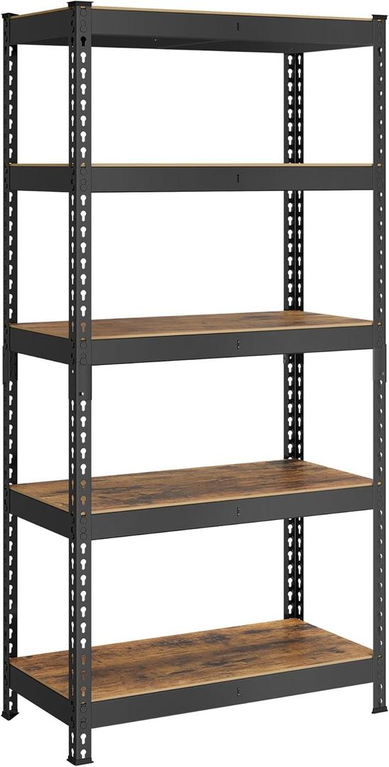 SONGMICS 5-Tier Storage Shelves, Load 2310 lb, Garage Storage, Boltless Assembly, Adjustable Shelving Unit, 17.7 x 35.4 x 70.9 Inches, for Study Shed Basement, Black and Rustic Brown UGLR450B11
