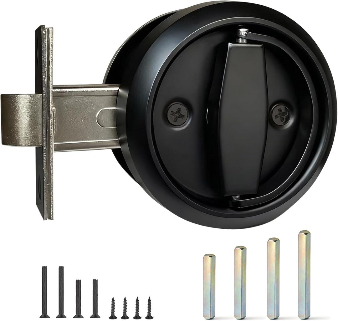 1 Pack Low Profile Door Knob for Space Saving, 2 3/8" Anti-Bump Flush Interior Door Handle for Narrow Spaces, Hidden Recessed Cup Flat Door Lock for RV, Closet and Tight Clearance(Black)