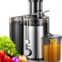 Qcen Juicer Machine, 800W Centrifugal Juicer Extractor with Wide Mouth 3 Feed Chute for Fruit Vegetable, Easy to Clean, Stainless Steel, BPA-free (Black)