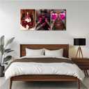 OCRXLYTH 3Pcs Black Girl Cherry Canvas Wall Art Prints African American Black Woman Wall Decor Fashion Pink Nail Pictures Cherry Painting for Living Room Bedroom Home Decoration 16x24in