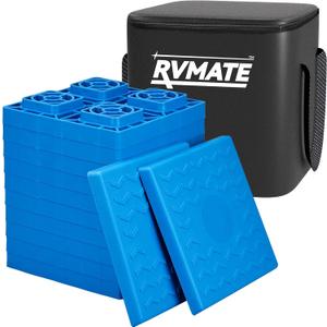 RVMATE RV Leveling Blocks 12 Pack, Heavy Duty Camper Leveling Blocks, Leveling Blocks for RVs, Reduce Trailer Movement, Trailer Leveling Blocks Great for Single and Dual Wheels (Blue)