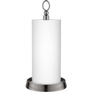 KASUNTO Paper Towel Holder With Heavy Weighted Base - Steel Countertop Stand for Kitchen, Bars & Dining Tables - Fits Standard & Jumbo Rolls - Brushed Nickel