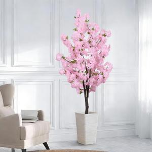 Artificial Pink Cherry Blossom Tree 5.5ft(67in) Tall Fake Silk Leaves Indoor Decor Handmade Lifelike Sakura Tree for Wedding Realistic Cherry Plant in Pot for Home Living Room,Office,Outdoor Decor