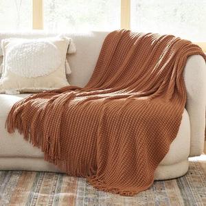 Bedsure Burnt Orange Throw Blankets for Couch - Decorative Woven Throw Gifts with Tassels, Soft and Lightweight Farmhouse Blankets for Couch and Sofa, 50x60 Inches