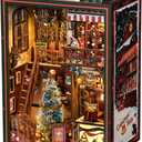 Book Nook Kit for Adults, DIY 3D Wooden Puzzle Miniature Booknook Kit with LED Sensor Light, Crafts Bookshelf Decoration Gift for Adults and Teens (Christmas Store)