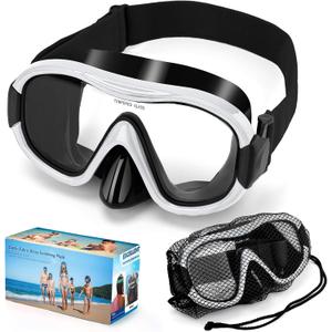 Swimming Goggles Scuba Snorkeling Mask for Adults, Adjustable Elastic Knitted Strap Swim Goggles, Tempered Glass with Panoramic Scuba Snorkel Diving Mask for Adults