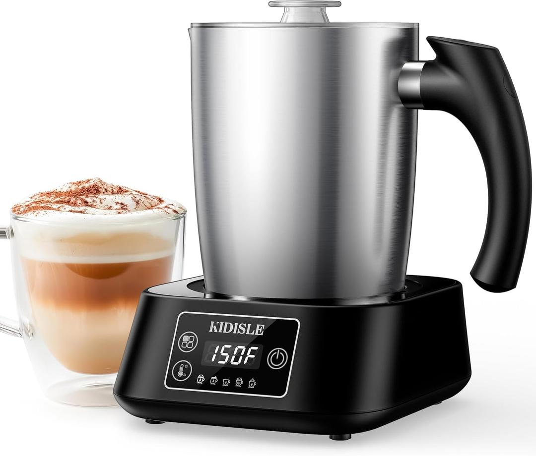 KIDISLE 5-in-1 Milk Frother and Steamer, 17oz Detachable Frother with Adjustable Temperature, Stainless Steel Milk Steamer, Hot & Cold Foam Maker for Coffee, Latte, Hot Chocolate, Dishwasher Safe