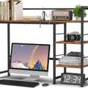 HavenlyYouth Desk Shelf, 38.6 Inch Wood Desk Organizer Shelf for Computer Monitor, Desk Hutch Storage, Desktop Shelf for Top of Desk, 3 Tier Desktop Bookshelf for Home Office Dorm, Rustic