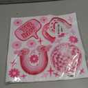 YIMEHDAN Pink Cowgirl Wall Decal, Boots Horseshoe Iron Hat Disco Ball Vinyl Wall Stickers, Removable Preppy Western Girls Artwork for Teen Bedroom Dormitory Decor