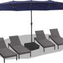 15FT Double Head Patio Umbrella with Base,Outdoor Market Umbrella Double-Sided with Crank,Patio Umbrella for Poolside, Garden & Backyard (Navy)