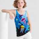 AMYNICE Girls Tank Tops Kids Crewneck Sleeveless Shirts Quick Dry Active Jellyfish Athletic Lightweight Cute Beach Top 2-8T (Blue)
