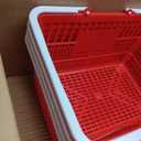 VEVOR Shopping Baskets, 4 PCS, 21L Stackable PE Plastic Grocery Baskets with Handles, Dense Mesh Structure, Holds up to 20 lbs, Portable for Grocery, Retail, Stores, Supermarket, Home Use, Red