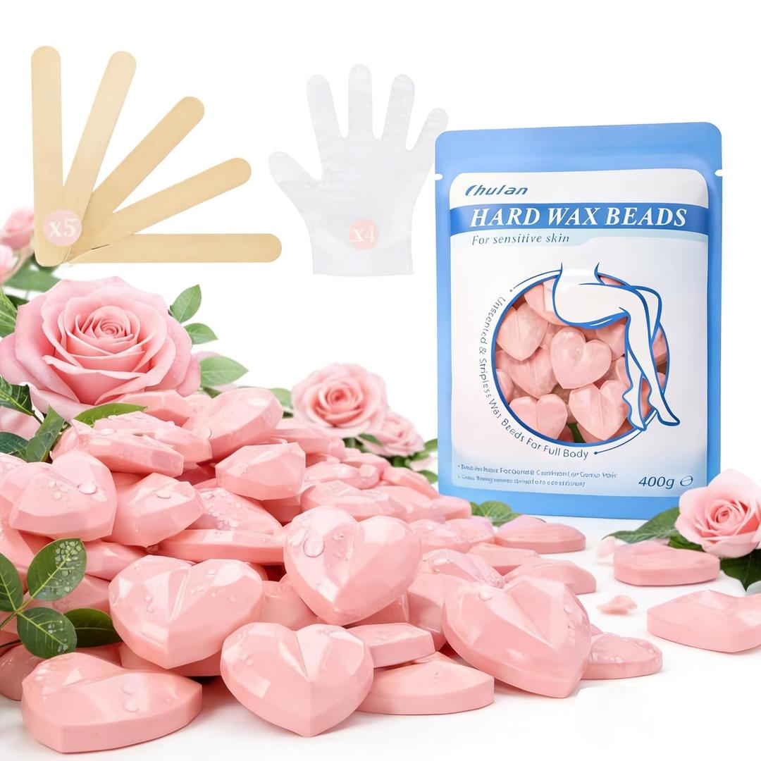 Chulan Hard Wax Beads, 400g Heart Hypoallergenic Wax Beans for Sensitive Skin, Unscented Waxing Bead for Coarse Hair Removal, Brazilian Waxing, Facial, Bikini, Legs, Armpits Women Home Pink (14.1 Ounce (Pack of 1))