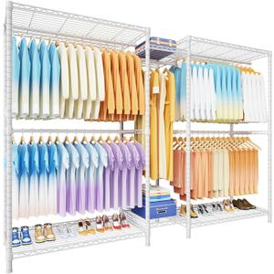 Ulif E12 Max Clothes Rack，Heavy Duty Freestanding Garment Rack with Shelves，Metal Clothing Closet Storage System for Hanging Clothes，83" W x 16" D x 76.5" H, Hold 1060 lbs，White