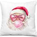 2 x Pink Christmas Pillow Covers 18 * 18,Cute Santa Pillow Covers,Funny Pillows Covers,Cute Christmas Decor,Pink Christmas Decor, Christmas Decorations for Living Room Bedroom DecorSanta Claus Decor (Color 04)