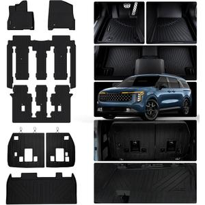 Floor Mats for 2025 2026 KIA Carnival Hybrid 8 Seats (Not for Fuel & Prestige) & Cargo Mat & Backrest Mat,TPE All Weather Protection Full Set Liner Covering The Backrest Accessories