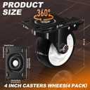 Caster Wheels, 4 Inch Heavy Duty Casters, 2400lbs Capacity (Set of 4) - Industrial Swivel Wheels with Dual-Locking Brakes, Silent & Non-Marking for Workbenches, Carts, Furniture