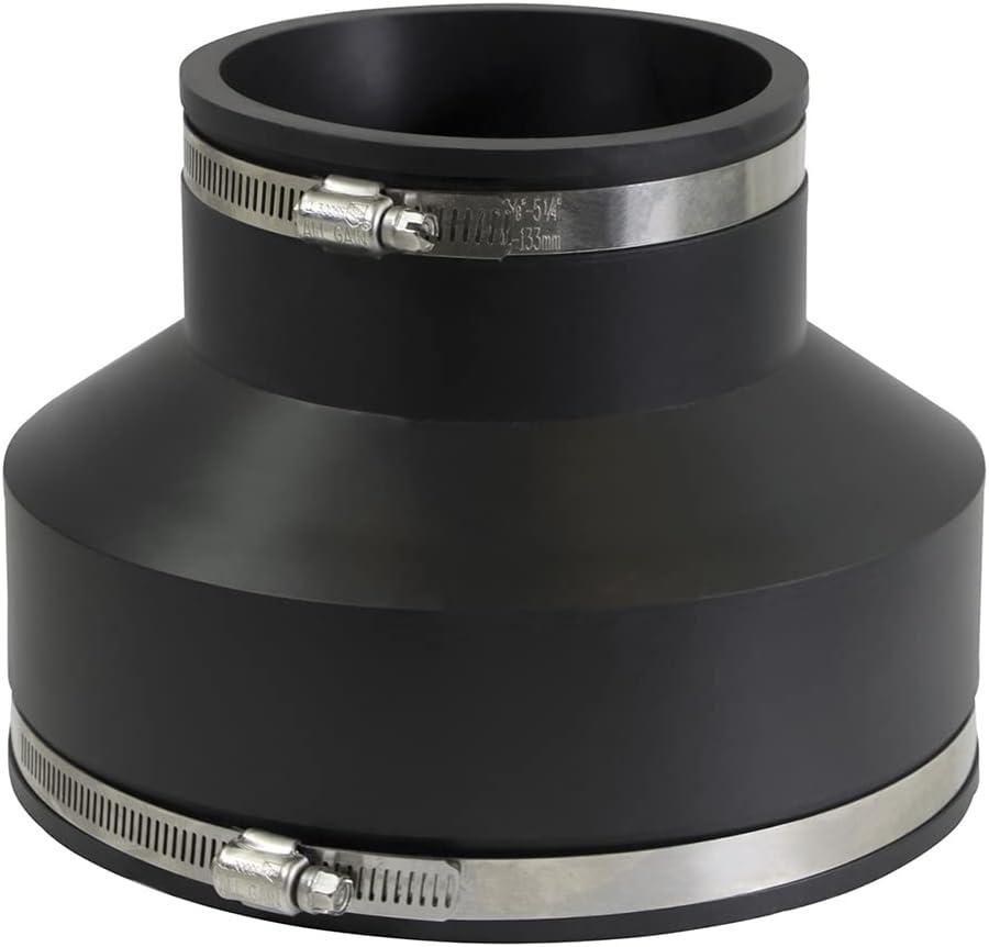 Supply Giant 6I8I Flexible Rubber Coupling with Stainless Steel Clamps, 4 Cast Iron/PVC x 6" Clay, Black