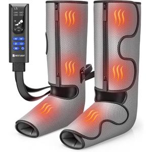 Air Compression Leg Massager with Heat : Foot and Calf Massager for Circulation and Pain Relief - 9 Intensity, 4 Modes, 3 Heating, Vibration, for Sitting/Standing Jobs & Home Use