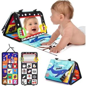 URMYWO Tummy Time Toy - Black and White High Contrast Baby Toys for Newborn - Baby Visual Stimulation Mirror - Montessori Sensory Crinkle Toy for Infant 0-3-6-12 Months - Shower Gift for Boy Girl