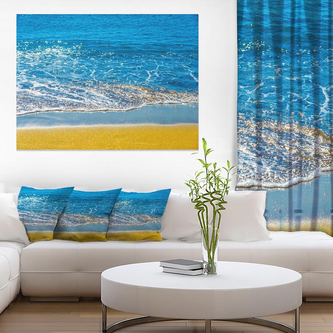 Design Art Sandy Beach and Calm Blue Sea Surf Contemporary Seascape Art Canvas (40L" x 30W")