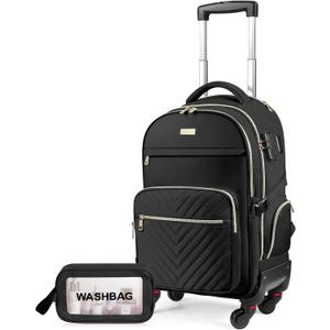 star cloud Rolling Backpack for Women, 21"x14"x9",45L Travel Backpack with Wheels and USB & Type-C Charging Ports, Fits 17.3", Water-Resistant Carry-On Luggage for Work & Travel (Black)