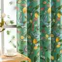 FRAMICS 100% Blackout Curtains for Bedroom Floral Curtains for Living Room 84 Inches Long, Luxury Patterned Green Curtain Lemon Hummingbird Grommet Thermal Insulated Drapes, 2 Panels