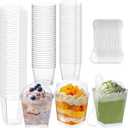 120 Sets Dessert Cups with Lids and Spoons, 5oz 6oz Clear Plastic Parfait Cups for Easter Spring Party Disposable Mini Dessert Containers Serving Fruit Ice Cream and Pudding (360pcs, 3 Style)