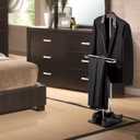 MyGift Brown Wood and Metal Valet and Suit Stand, Executive Men's Garment Organizer Rack Coat and Pants Hanger