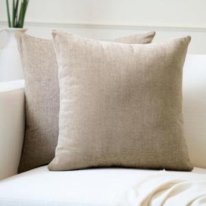 Encasa Homes Chenille Throw Pillow Covers 2 pcs Set - Sand- 24 x 24 inch / 60 x 60 cm Textured Solid Colour, Soft & Smooth, Square Accent Decorative Cushion for Couch, Sofa, Chair & Bed