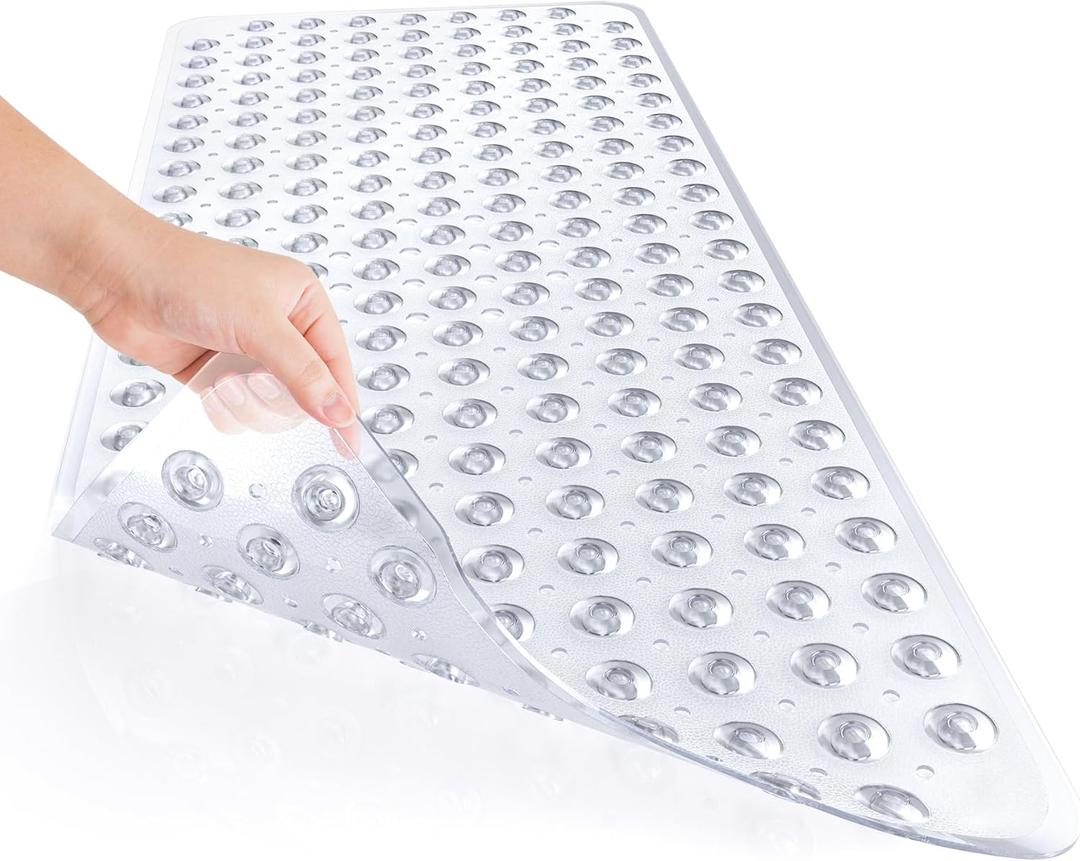 AmazerBath Shower Mat Non Slip 40 x 16 Inches, Shower Stall Mats with Suction Cups and Drain Holes, Non Slip Bath Mat for Tub for Elderly & Kids, Clear (40" x 16" (Rectangular))