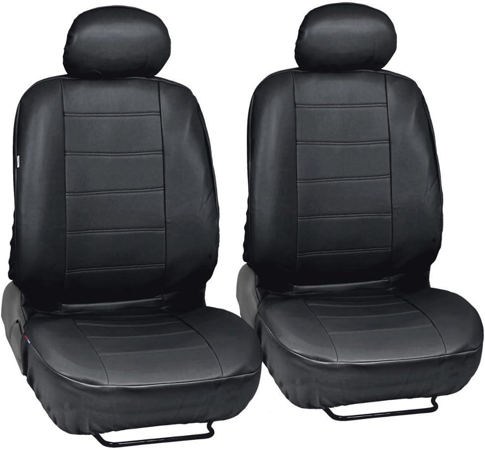 Black Synthetic Leather Seat Covers Front Pair Set of 2 - Premium Leatherette
