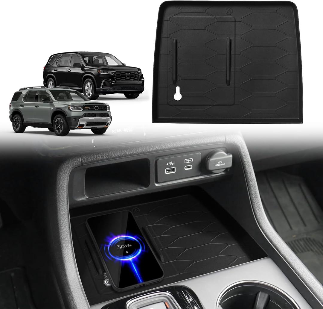Muslogy Center Console Inserts Compatible with Honda Pilot 2023-2026/2026 Passport Accessories, Center Console Wireless Charger Protective Mat Liner Anti-Slip Phone Charge Area Charging Protection