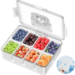 Chilled Snackle Box Container with Ice Pack, Charcoolerie Chilled Portable Serving Tray with Lid and Handle 8 Compartment Snack Container for Charcuterie Snack Road Trip Picnic Keep Fresh