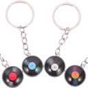 NUOBESTY Retro Gramophone Key Chain Set 4 Pcs Metal Vintage Vinyl Record Key Rings for Men Women Luggage Bag Charms Unique Music Accessories