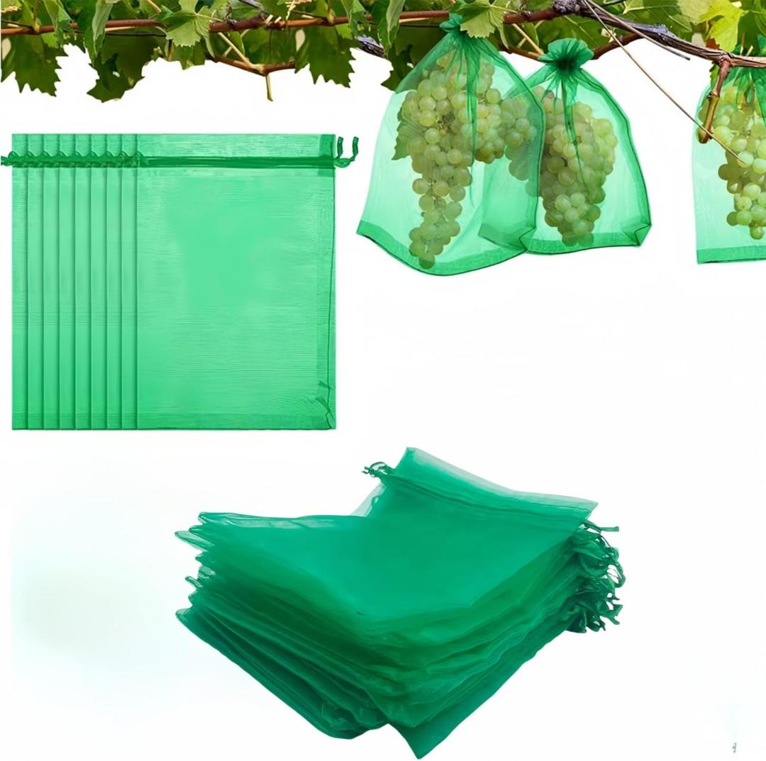 50PCS Fruit Protection Bag,12X16 /30CMX40CMFruit Netting Bags, Fruit Cover Mesh Bag with Drawstring, Garden Netting Bag, Birds Pest Net Barrier Bag for Fruits Vegetables Plant Flower