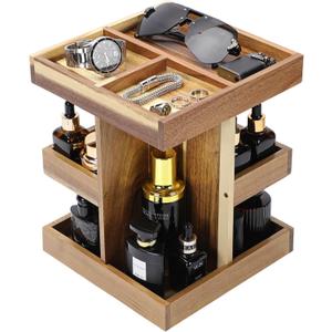 EXIN DECHEN Cologne Organizer for Men,Cologne Stand,3 Tier Wooden Perfume Shelf with Rotate,Desk Organizer,Gift for Dad From Wife,Husband Boyfriend Birthday Gift Ideas,Gifts for Men