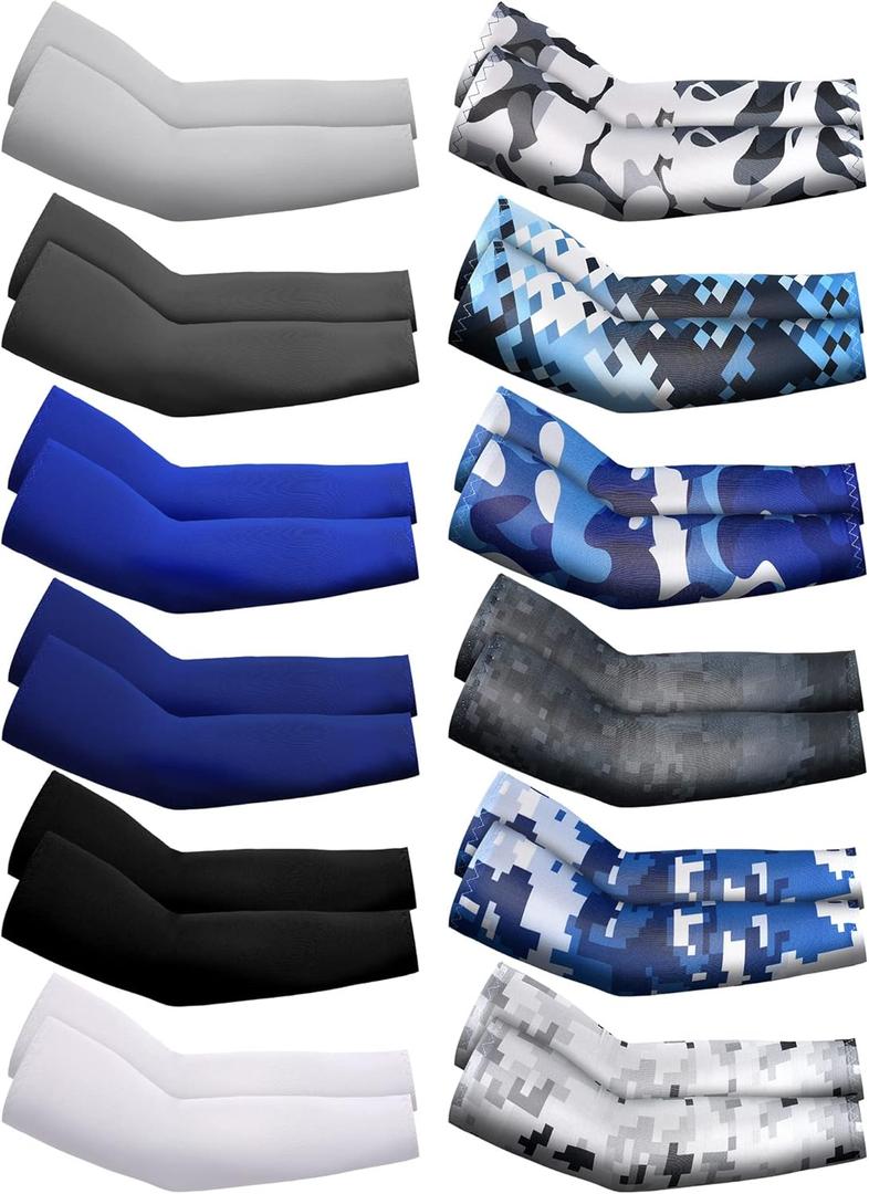 Newcotte 12 Pairs Arm Sleeves for Kids Compression Football Baseball Youth UV Protection Breathable Cooling Sleeve (10-14 Years)