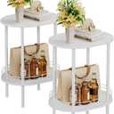 White Side Table Set of 2,Small Modern Round Side Table with Storage,2-Tier Nightstand,End Table for Small Space,Living Room,Bedroom, Nursery, (2PC, White) (2PC Oval (11.8*15.8 Inch))