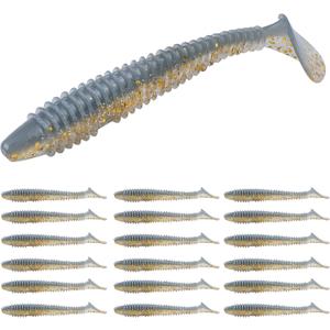 RUNCL Swimbaits Paddle 30PCS, 3 Inchs Paddle Tail, Soft Lure for Trout Crappie Bass, Durable Plastic Bait Swimmer for Saltwater/Freshwater, Fishing Lover's Gift (Blue Gold)