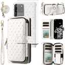 Asuwish Phone Cover for Samsung Galaxy S20 Ultra 5G Wallet Case Cell Zipper with Tempered Glass Screen Protector Crossbody Strap Glitter Card Holder S20ultra 20S S 20 A20 S2O 20ultra G5 Women White
