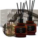Hetras Objet Diffuser Gift Set 6.7 fl.oz. 2 Pack | Hinoki Cypress Scent | Long-Lasting Scented Room Fresheners with 8 Reed Sticks for Home Fragrance Bedroom Bathroom Shelf Dcor