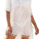 Yincro Women Swimsuit Cover Up Shirt 2026 Tassel Beach Bathing Suit for Swimwear Bikini Dress (White, XXXL)