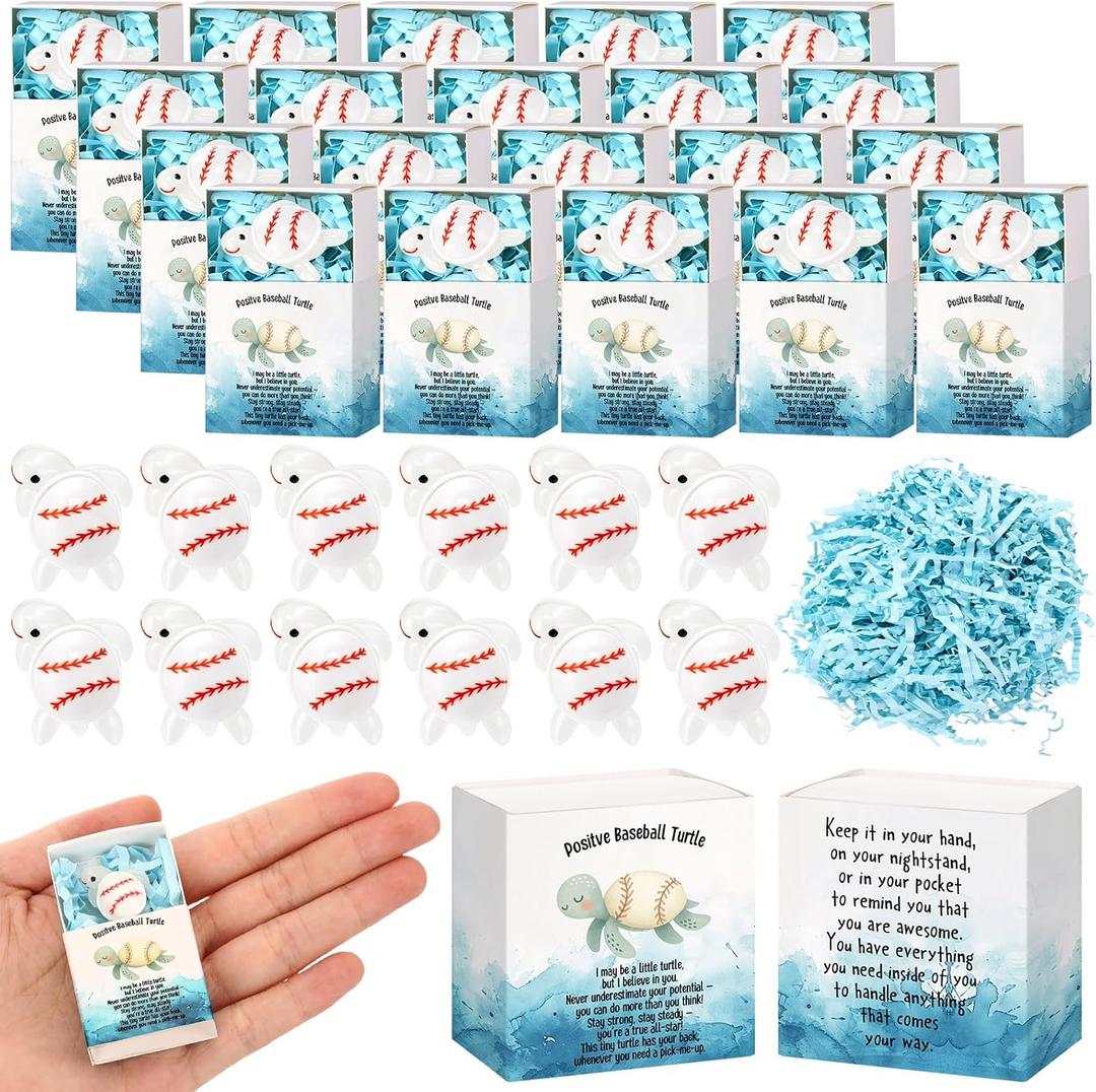 Amyhill 15 Set Mini Resin Sports Turtle Gift Bulk Inspirational Ball Turtle Ornaments Positive Energy Box Inspirational Support Sports Gifts for Team Coach Players Fan Birthday (Baseball)